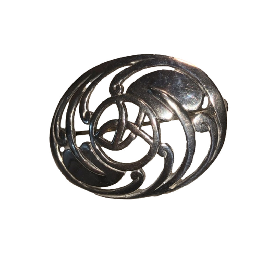 VTG Sterling Silver Charles Rennie Mackintosh Style Celtic Rose Brooch 1.7”